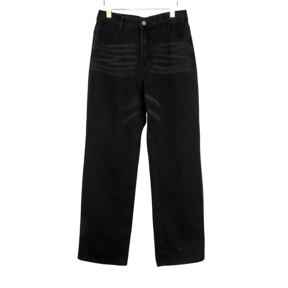 Shein Black Wide Leg Jeans High Rise Straight Leg Baggy Relaxed Fit Jeans 30"